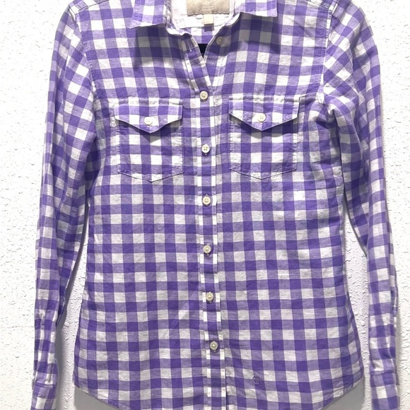 Banana Republic linen cotton Lavender and White Plaid Shirt XS - Picture 4 of 6